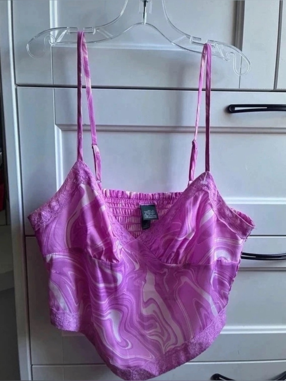 Y2K/2000s inspired Wild Fable Pink Psychedelic Swirl Lace Cami Top Size S